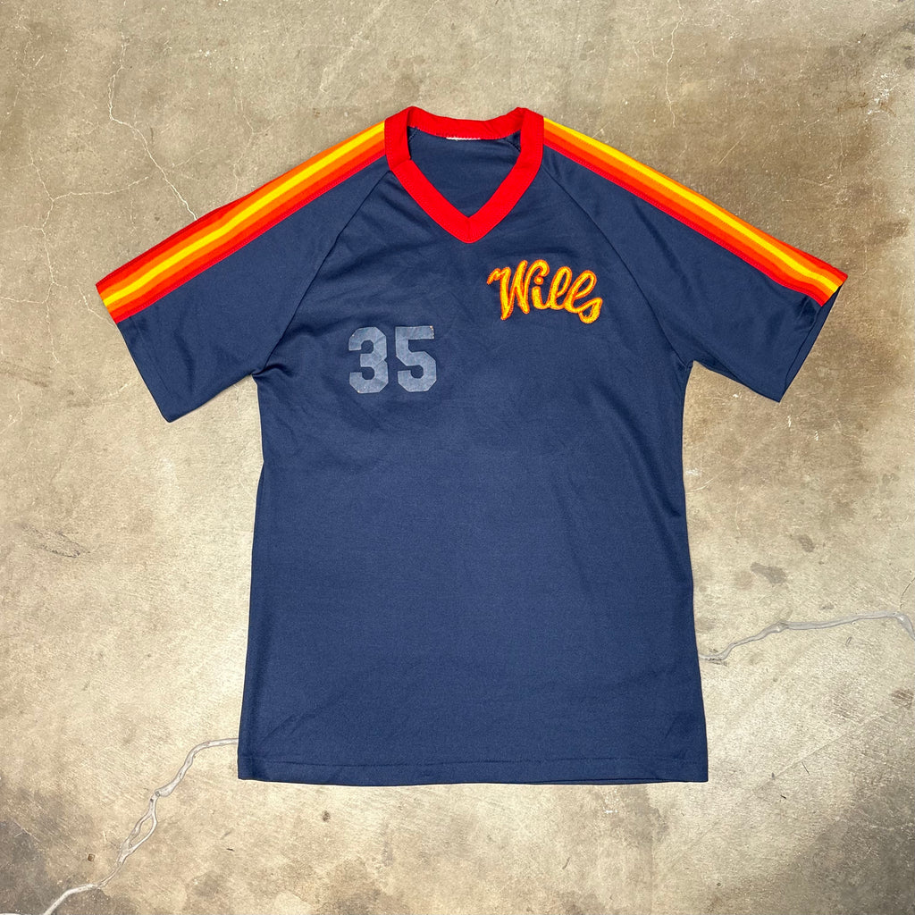 Vintage Wills 35 Jersey Navy Blue Chainstitch Embroidered (XL)