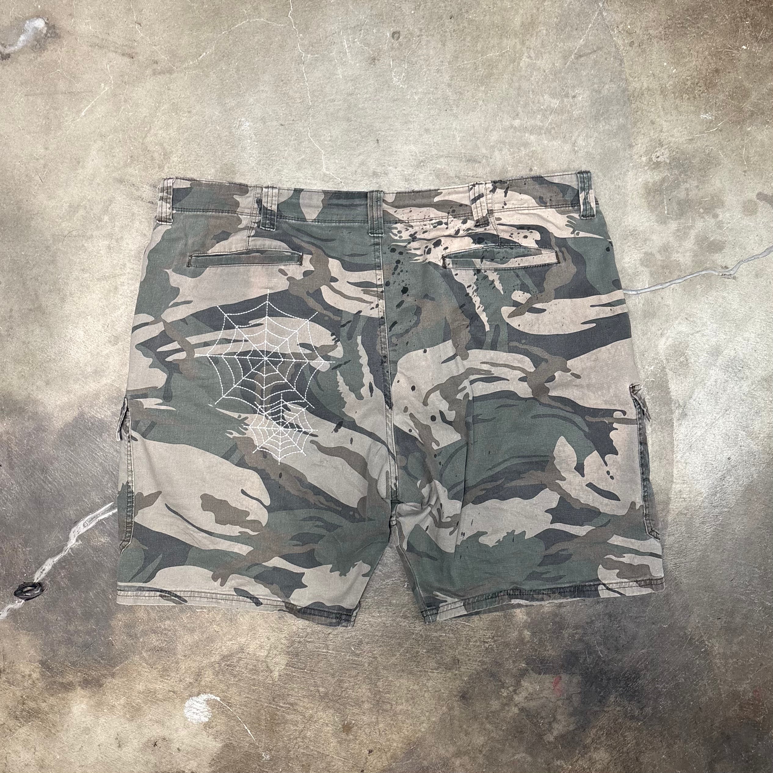 Camo Sashiko Boro Studded Shorts (38)